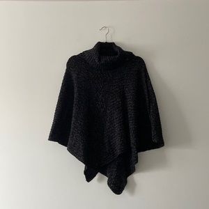 Roots Polar Fox Poncho Turtleneck Knit Black Mix Heathered Pointed Shawl O/S